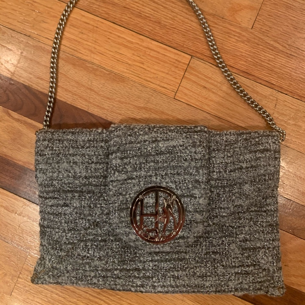 Henri Bendel Tweed Clutch with chain- like new